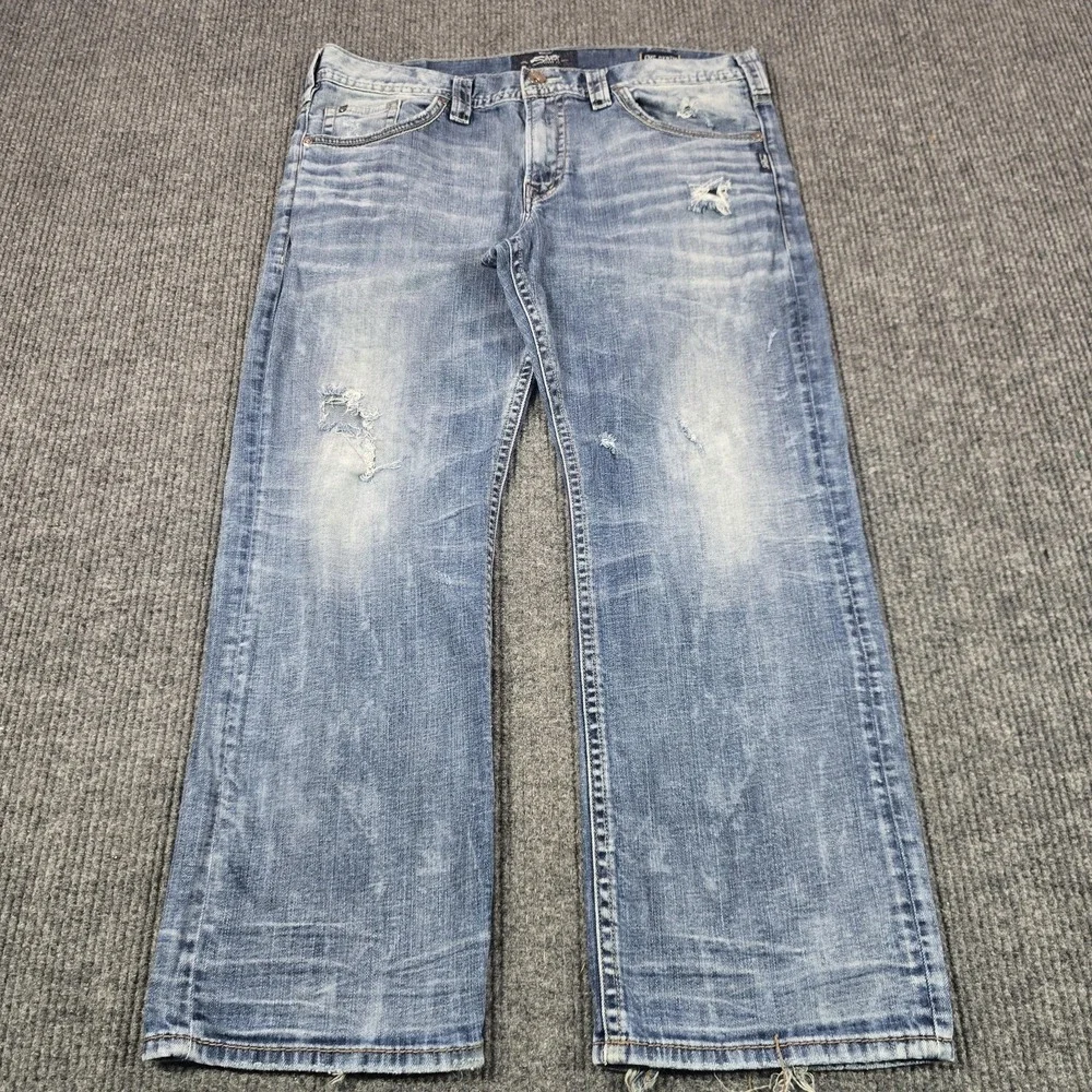 Silver Jeans Co. ZAC Jeans Mens‎ 38x30 Blue Relaxed Straight Light Wash Denim